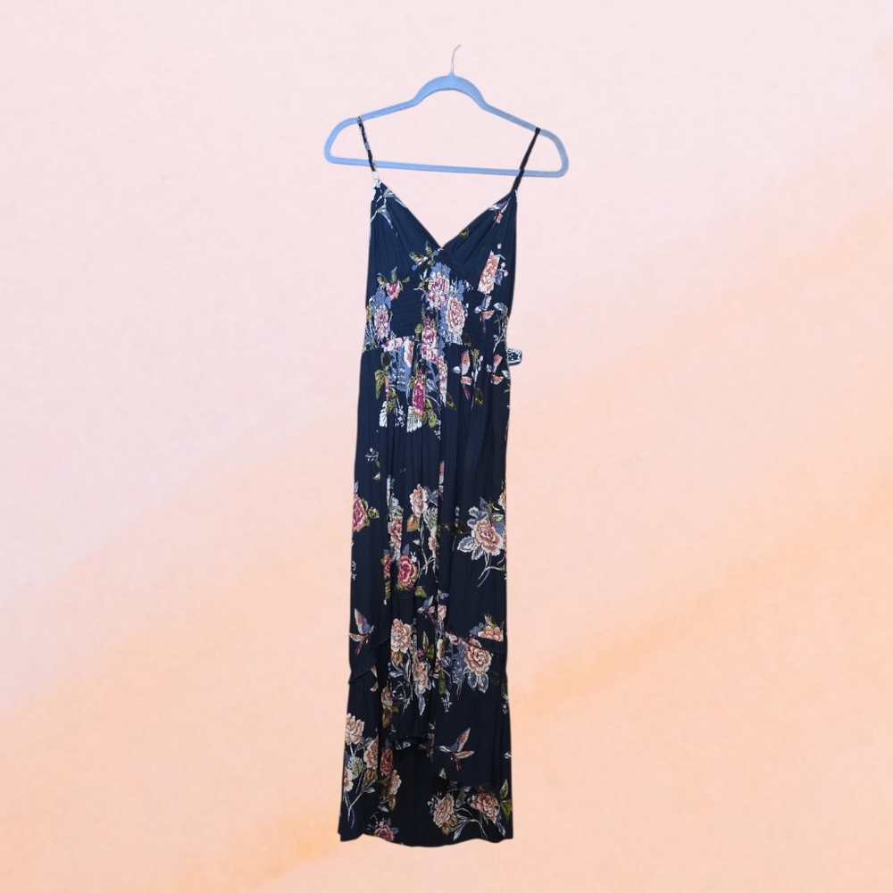 Angie Black Floral Hi-Low Maxi Dress L